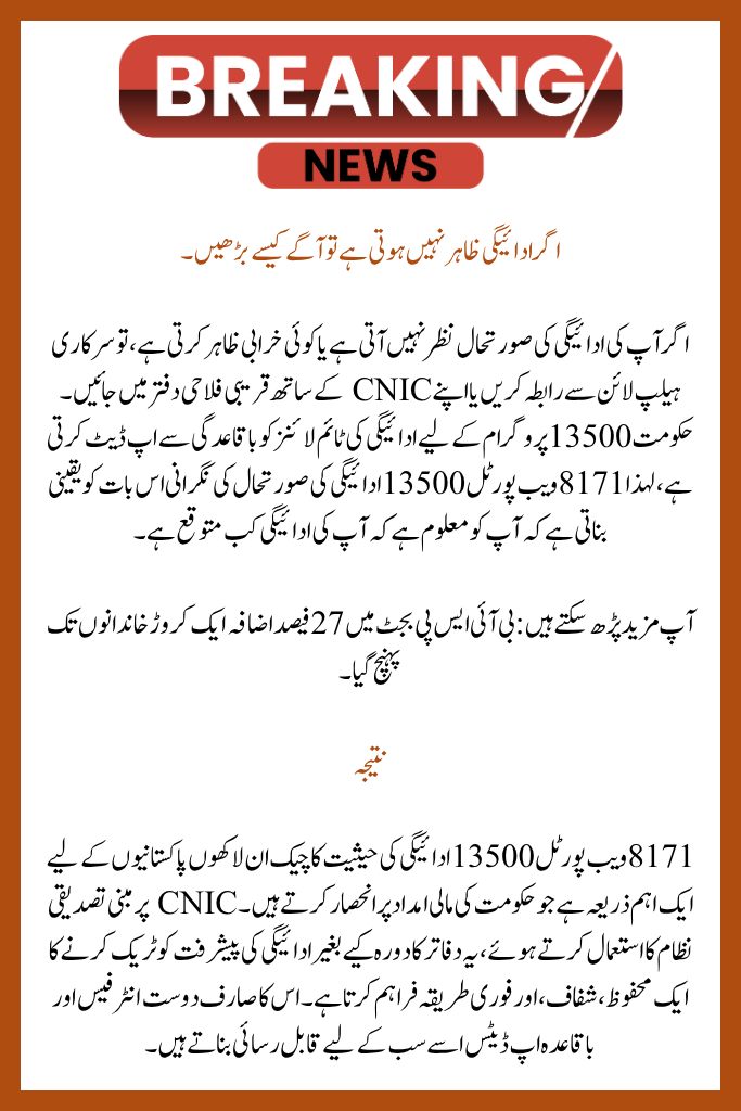 Verify Payment Status Check Method Using CNIC on the 8171 Web Portal 13500